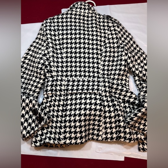 Last Kiss BIG Black Houndstooth Belted Acrylic Peacoat Pockets high Collar Lined - Picture 11 of 15